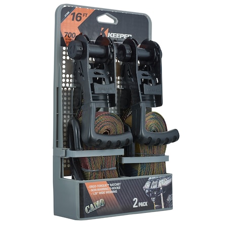 Keeper Tie-Down, 16'x1-1/4" Ergo-Torque Ratchet, 700Lbs WLL, PK2 47356